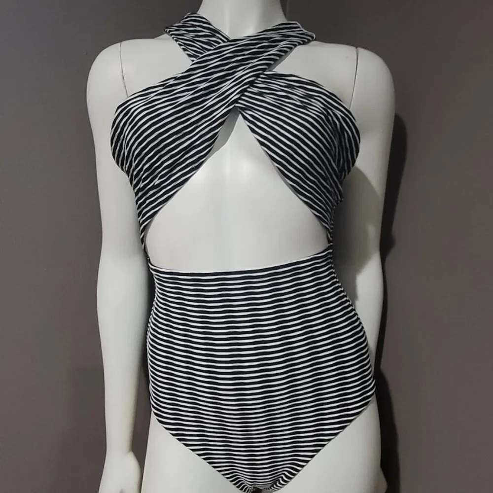 ONIA Striped Cindy Cross-Strap One Piece Cut out Swimsuit - Picture 5 of 9